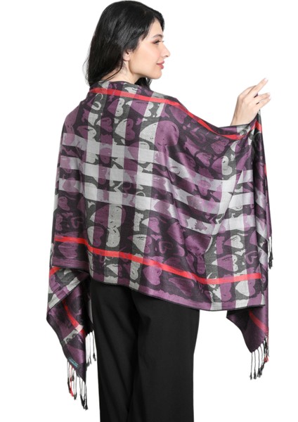 Gri Mor Renk Desenli Paşmina Şal fırsatları