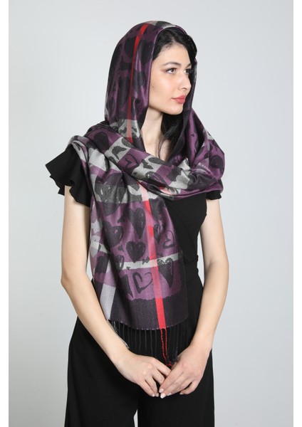 Gri Mor Renk Desenli Paşmina Şal indirimleri