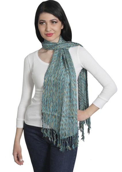 Turkuaz ve Sarı Renk &100 Pamuk Dokulu Şal Fular
