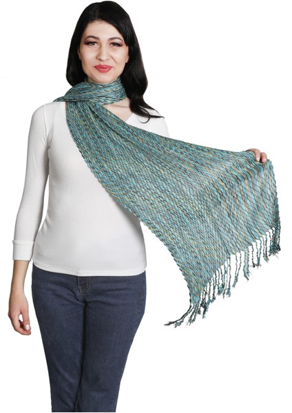 Turkuaz ve Sarı Renk &100 Pamuk Dokulu Şal Fular modelleri