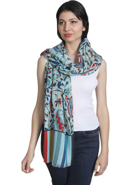 Mavi Lacivert Ipek - Keten Eşarp Şal