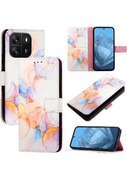 Dalga 6c Mermer Desen Kickstand Pu Deri Cüzdan Için Kılıf (Yurt Dışından)