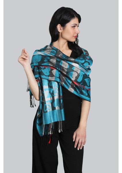 Antrasit Turkuaz Pashmina Şal fiyatları