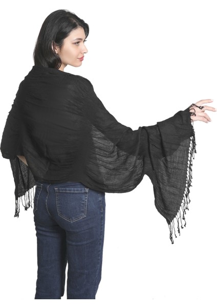 Siyah Polyester - Cotton Eşarp Şal modelleri