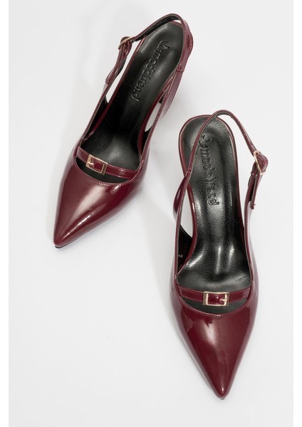 Kadın Arkası Açık Tokalı Topuklu Ayakkabı BORDO RUGAN modelleri