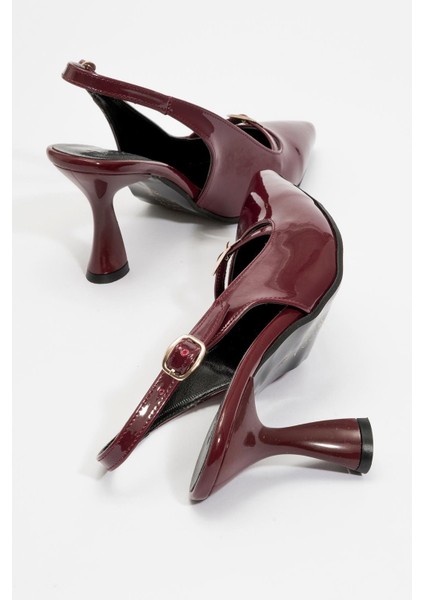 Kadın Arkası Açık Tokalı Topuklu Ayakkabı BORDO RUGAN fırsatları