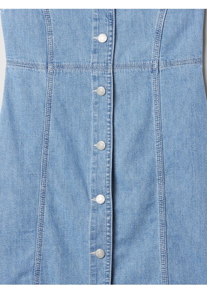 Kız Çocuk Mavi Archive Button Denim Mini Elbise modelleri