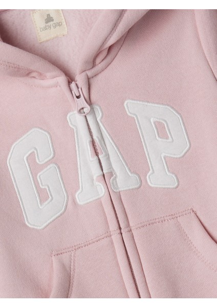 Bebek Pembe Gap Logo Kulak Aplikeli Fermuarlı Fleece Tulum