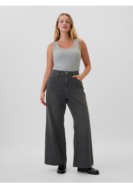 Kadın Siyah Wide Leg Jean Pantolon fırsatları