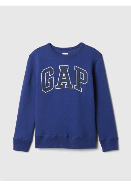 Erkek Çocuk Mavi Gap Logo Grafikli Fleece Sweatshirt