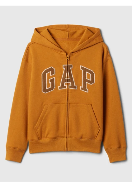 Erkek Çocuk Turuncu Gap Logo Fermuarlı Fleece Sweatshirt