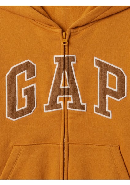 Erkek Çocuk Turuncu Gap Logo Fermuarlı Fleece Sweatshirt