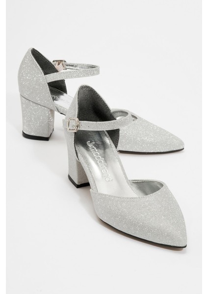 Kadın Biyeli Topuklu Ayakkabı Gümüş Sim