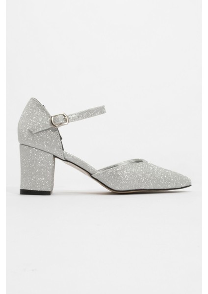 Kadın Biyeli Topuklu Ayakkabı Gümüş Sim fiyatları