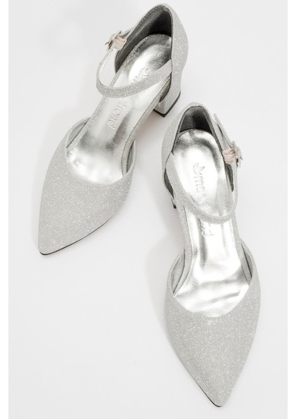 Kadın Biyeli Topuklu Ayakkabı Gümüş Sim indirimleri