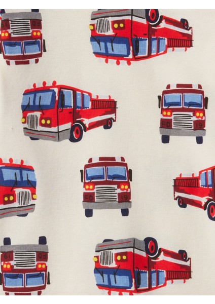 Bebek Kırık Beyaz %100 Organik Pamuk Itfaiye Desenli Pijama Takımı
