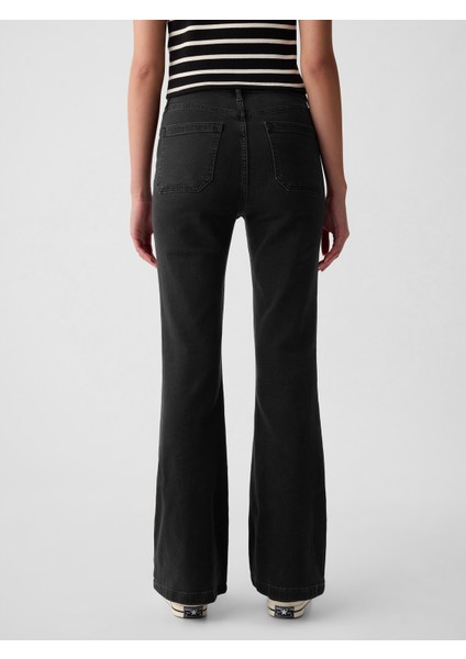 Kadın Siyah High Rise '70S Flare Jean Pantolon indirimleri