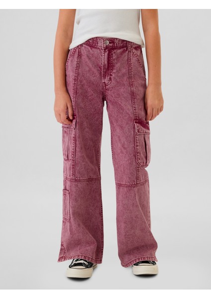 Kız Çocuk Pembe Low Rise Stride Baggy Kargo Jean Pantolon indirimleri