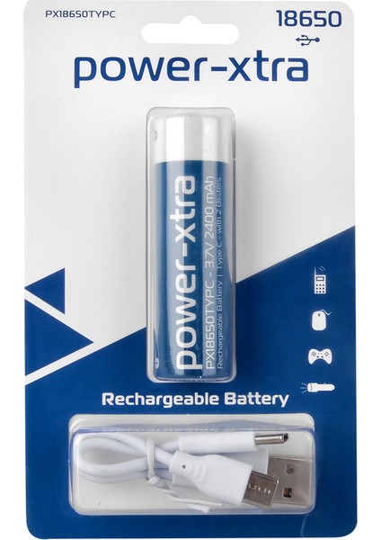 Power Xtra PX18650TYPC 3.7V 2400 Mah 18650 Şarjlı Pil Type C Tekli Blister