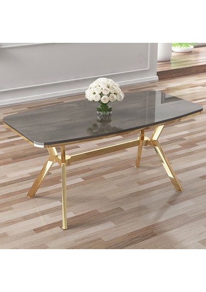 Esla Serisi 90X160 Lak Panel Antrasit Ironi Gold Kaplama Ayaklı Masa Takımı ve 6 Sandalye