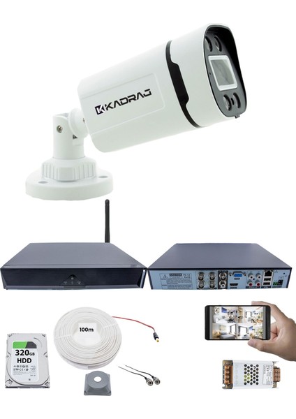 1 Kameralı Güvenlik Seti - Gece Renkli, 5mp Sony Seculens, 1080P Full Hd Ahd, 4 Warm Led, 5mp Dvr + Wifi Adaptörü