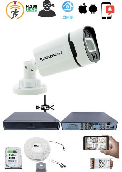 1 Kameralı Güvenlik Seti - Gece Renkli, 5mp Sony Seculens, 1080P Full Hd Ahd, 4 Warm Led, 5mp Dvr + Wifi Adaptörü