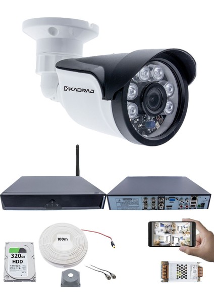 1 Kameralı Güvenlik Seti - 5mp Sony Seculens, 1080P Full Hd Ahd, 6 Atom Led, Gece Görüşlü, IP66, 5mp Dvr + Wifi Adaptörü, V1