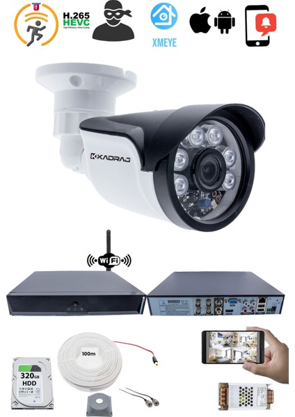 1 Kameralı Güvenlik Seti - 5mp Sony Seculens, 1080P Full Hd Ahd, 6 Atom Led, Gece Görüşlü, IP66, 5mp Dvr + Wifi Adaptörü, V1
