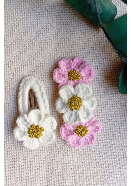 Papatya Desenli Çıtçıtlı 2 Li Set Kız Bebek Çocuk Saç Akseuar Toka