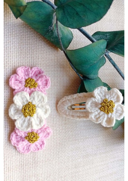 Papatya Desenli Çıtçıtlı 2 Li Set Kız Bebek Çocuk Saç Akseuar Toka