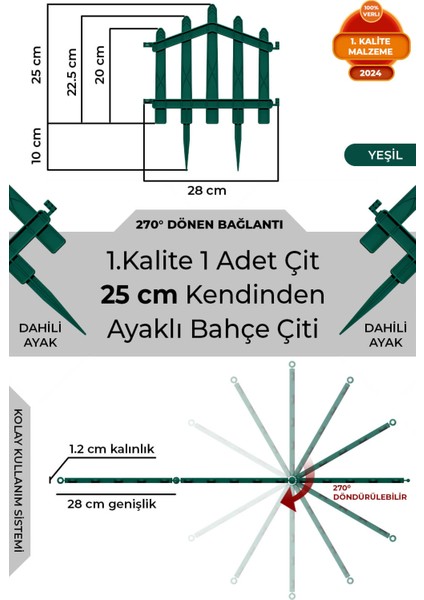 Dekoratif Plastik Bahçe Çiti ve Peyzaj Çiti 1 Adet Çit (Y: 25 cm / G: 25 Cm) Toprak Ayaklı fiyatları