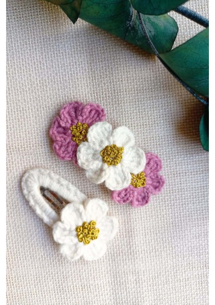 Papatya Desenli Çıtçıtlı 2 Li Set Kız Bebek Çocuk Saç Akseuar Toka