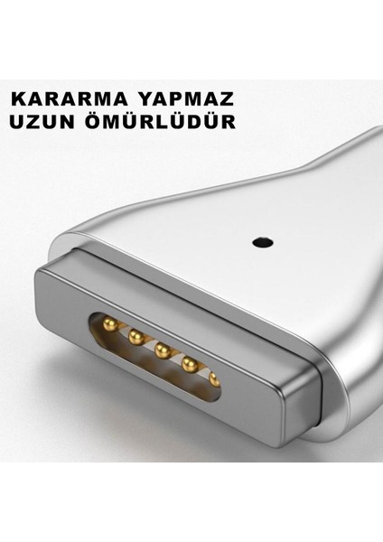 Type-C To Magsafe 2 85W A Kadar Destekli Düz Tip Şarj Çevirici Adaptör