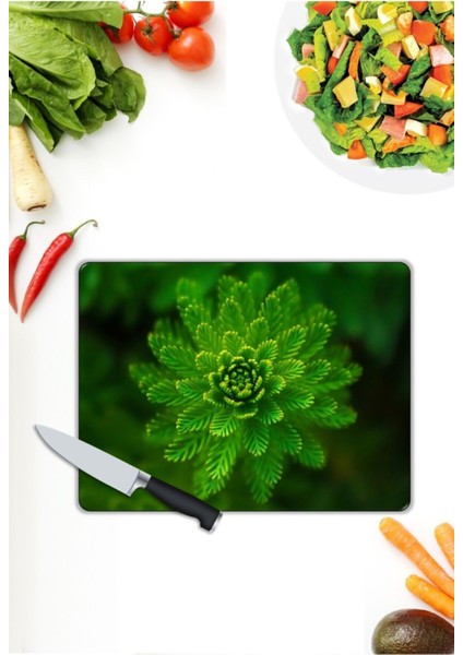 Yeşil Yapraklar | Cam Kesme Tahtası | 25 x 35 cm