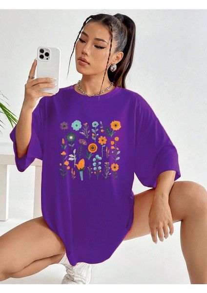Çiçek Baskılı Unisex T-Shirt