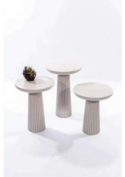 Wood Wooden 3’Lü Set Fitilli Mantar Yan Sehpa Modern Beyaz Renk Fiskos fiyatları
