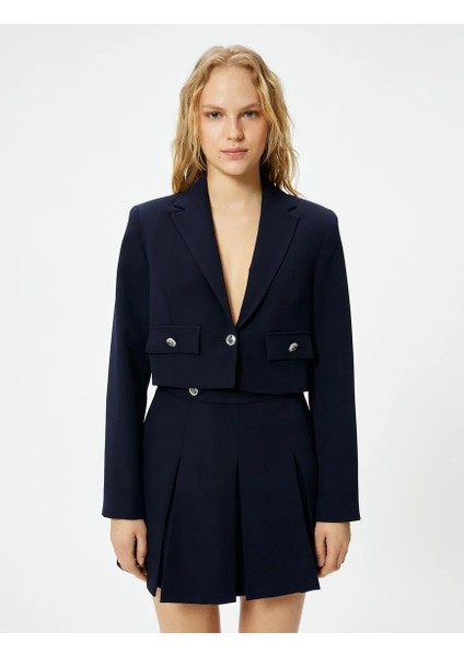 Crop Blazer Ceket Düğmeli Kapaklı Cepli fiyatları