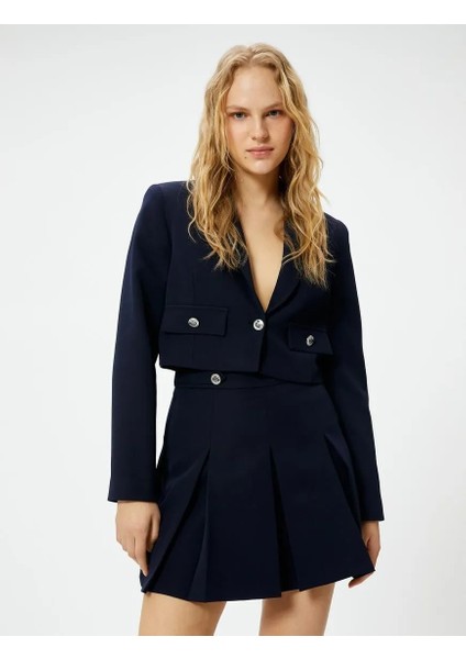 Crop Blazer Ceket Düğmeli Kapaklı Cepli modelleri