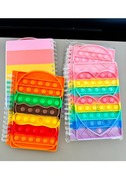 Turuncu Renk Pop It Bubble Notebook Popit Defter Renkli eğlenceli spiralli Okul Defteri