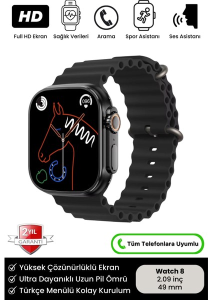 Watch 8 Ultra Ios Android Uyumlu 2.09 Inç Çift Kordonlu Spor ve Sağlık Sensörlü Akıllı Saat Big Kol Watch Nry