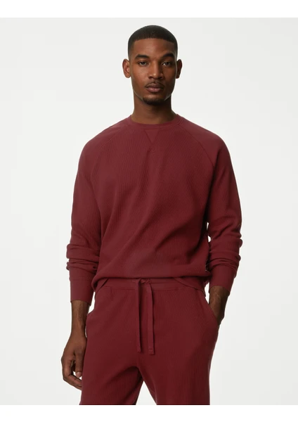 Marks & Spencer Saf Pamuklu Waffle Sweatshirt