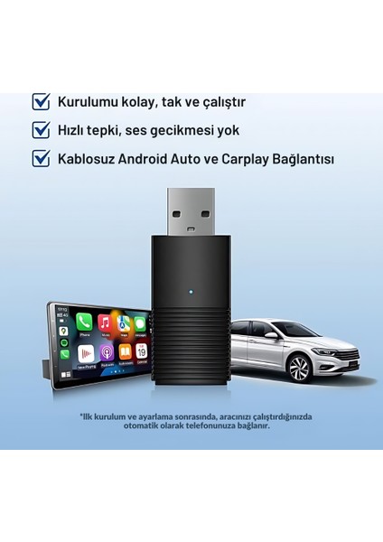 Araç Içi 2in1 Android ve Apple Cihazlar Için Kablosuz Android Auto ve Carplay Adaptörü