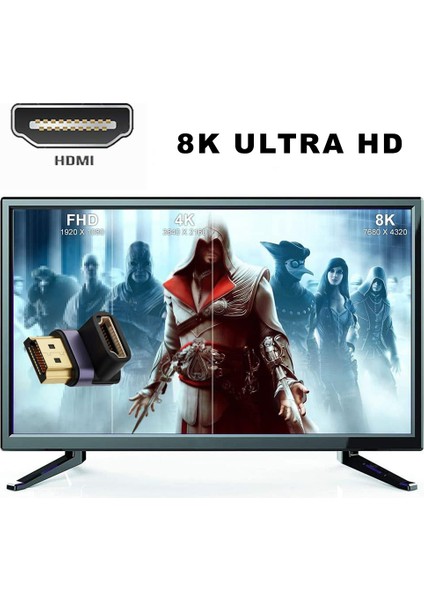 HDMI To HDMI 90 Derece Çevirici 8k 2.1 UHD Dönüştürücü Adaptör