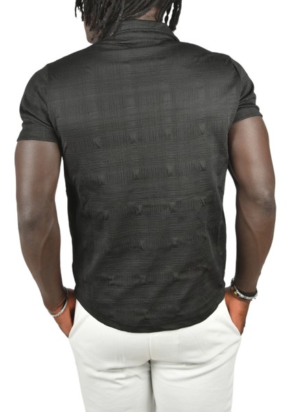 Kabartma Desenli Slim Fit Likralı Kısa Kollu Penye Gömlek 2403222 indirimleri