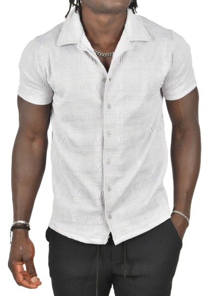 Kabartma Desenli Slim Fit Likralı Kısa Kollu Penye Gömlek 2403222 fiyatları