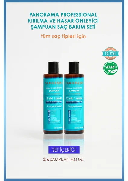 Panorama Professional Kırılma Ve Hasar Önleyici Bakım Seti 2 Kat Güçlü Saçlar 12 Etki 1 Arada/400 ml X2 Şampuan 2'Li Set vegan