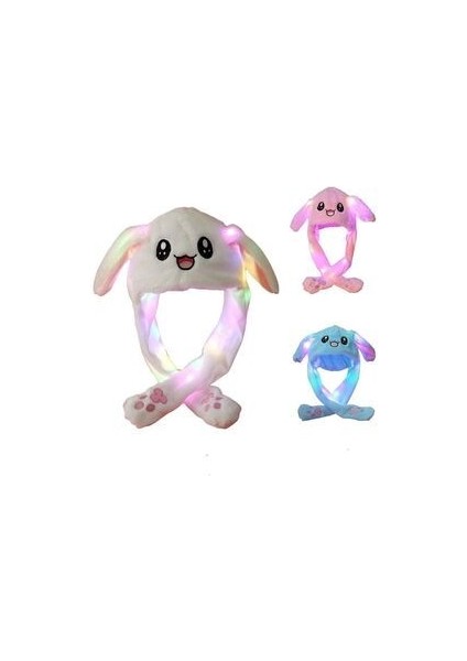 Sevimli Işıklı Tavşan Şapka Bere Kış Hareketli Tavşan Kulaklar Çocuk Şapkaları Pofidik Bere