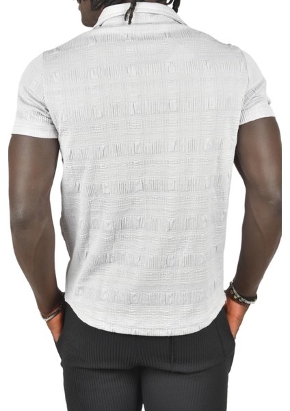 Kabartma Desenli Slim Fit Likralı Kısa Kollu Penye Gömlek 2403222 indirimleri