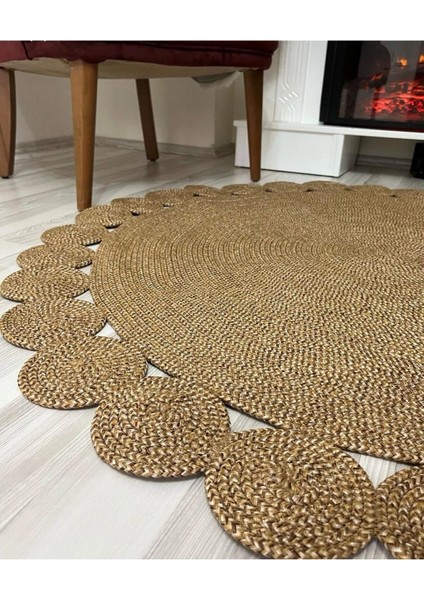 Hasır Jüt Halı El Örgüsü Halı Kilim Yıkanabilir Çift Taraflı Yuvarlak