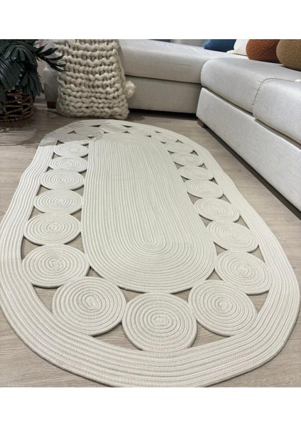 Hasır Jüt Halı El Örgüsü Halı Kilim Yıkanabilir Çift Taraflı Oval